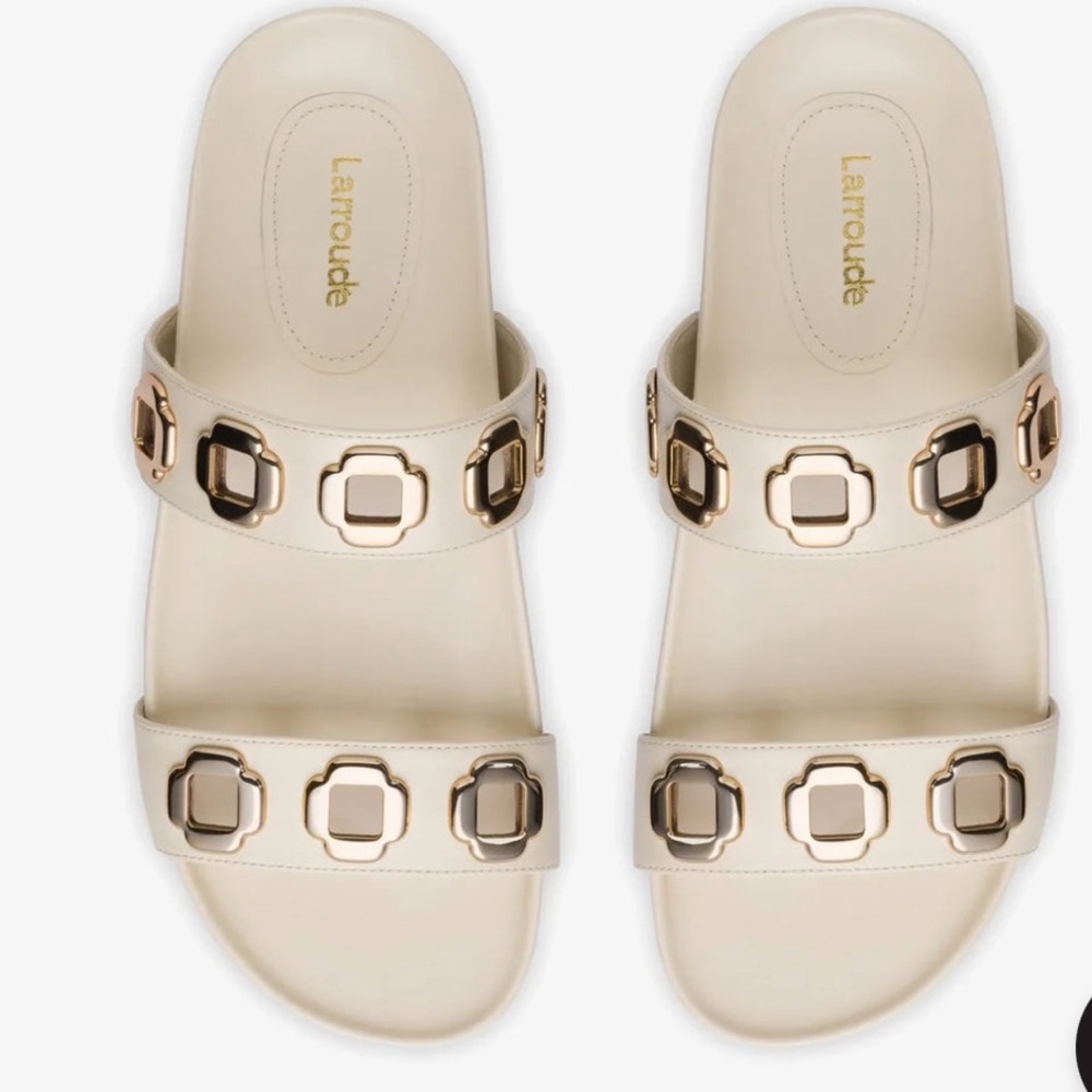 EUC Larroude Milan Slide In Ivory Leather